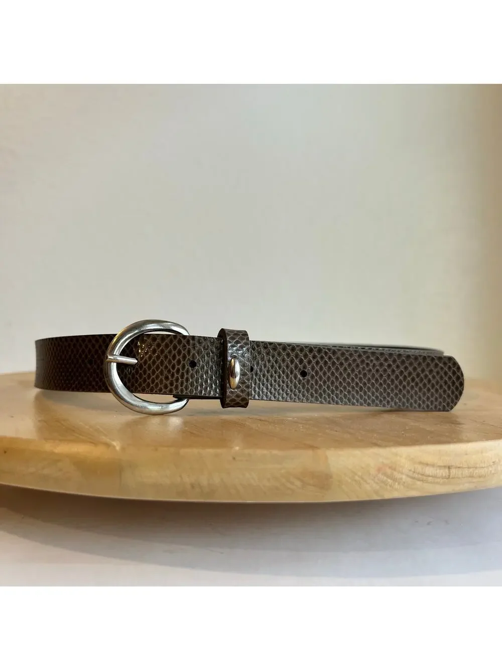 Vintage 90s Brown Snake Skin Vegan Leather Silver Buckle Belt Size Small